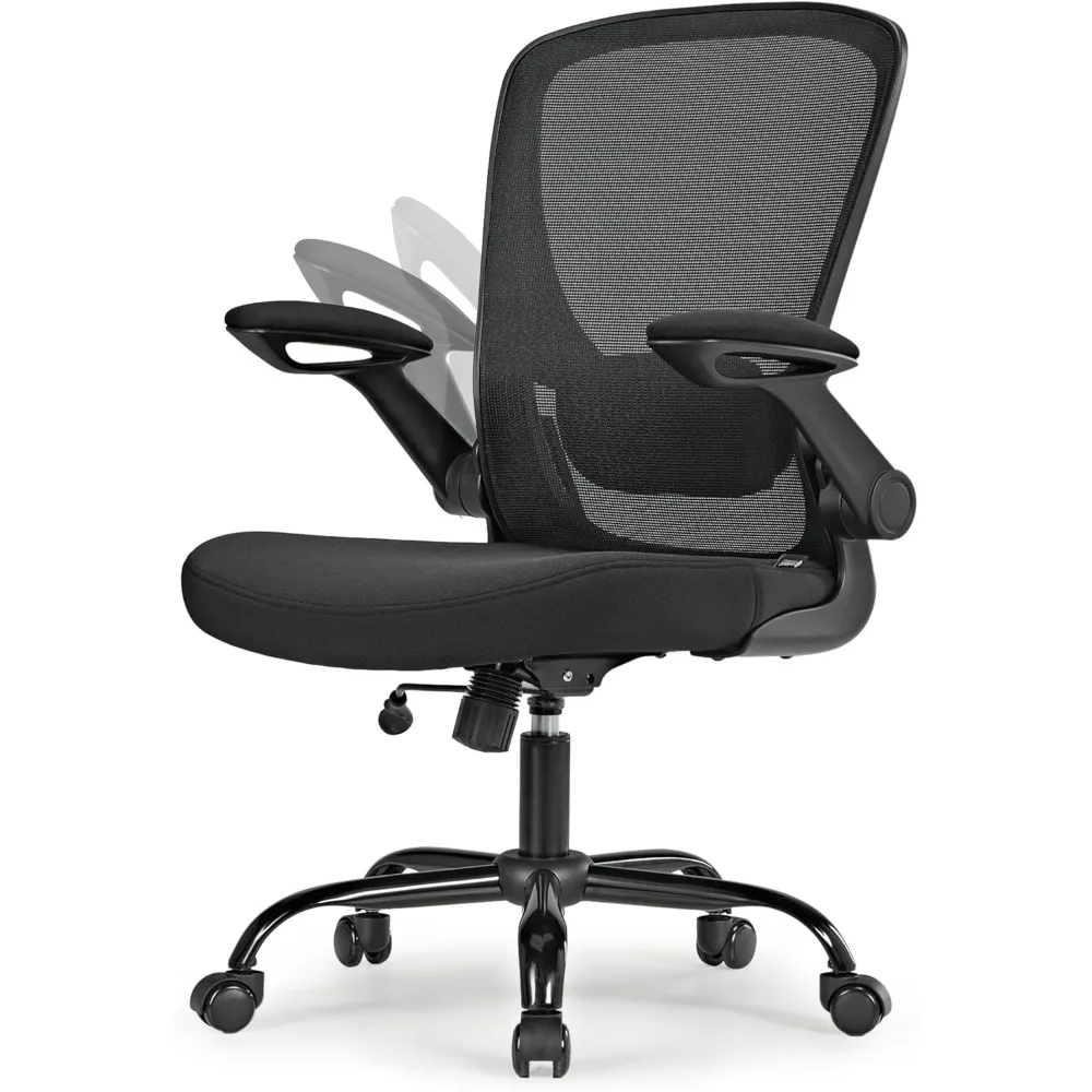 كرسي مكتب شبكي مريح من EUREKA، كرسي مكتب مريح مع دعم قطني قابل للتعديل، كرسي للمكتب - مساند للذراعين قابلة للطي، Brea