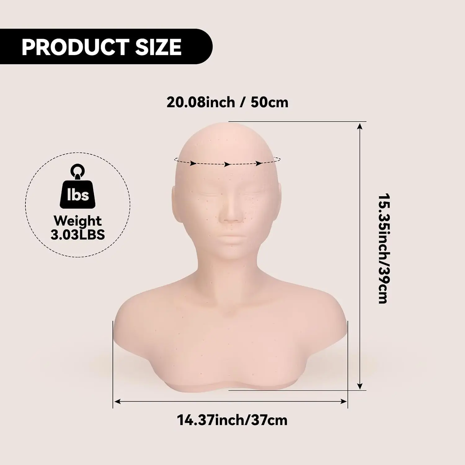 Facial Mannequin Head with Shoulders,Soft PVC Cosmetology Practice Head with Acupuncture Points for Esthetics,Makeup&Wig Display