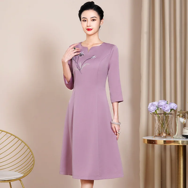 

Yourqipao 2023 Autumn Mother-in-law Pink Cheongsam Young Mother Dress Noble Banquet Party Chinese Evening Wedding Dress for Lady