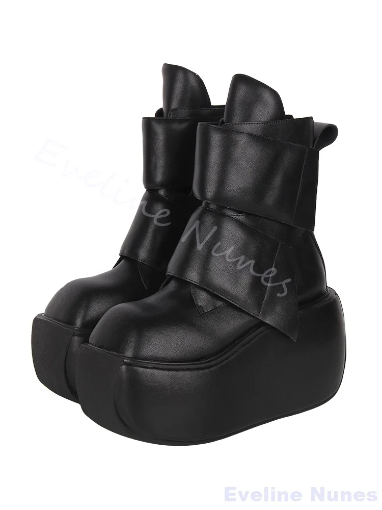 Classico Lolita Punk Stivali a metà polpaccio Piattaforma da donna Punta tonda Slip On Stivali versatili neri 2026 Autunno Stivali corti di nuova moda