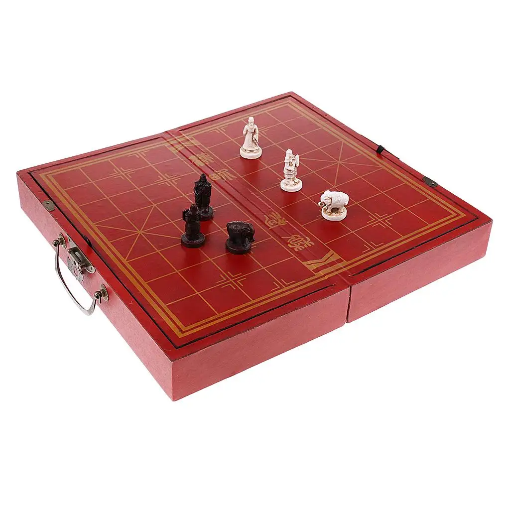 

Portable Chinese Traditional Chess Wooden Folding Chessboard Resin Chess Pieces