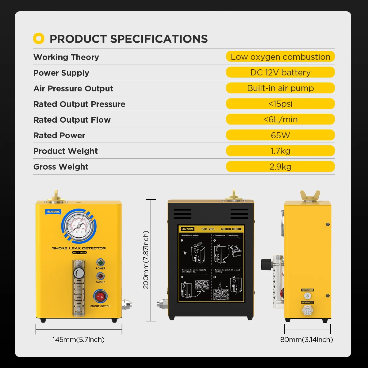 AUTOOL Automotive EVAP Rauchmaschine Lecksucher Rohr-Rauchgenerator Diagnosewerkzeug für Autoreparatur Mit Druckmesser SDT203 – Detail 13