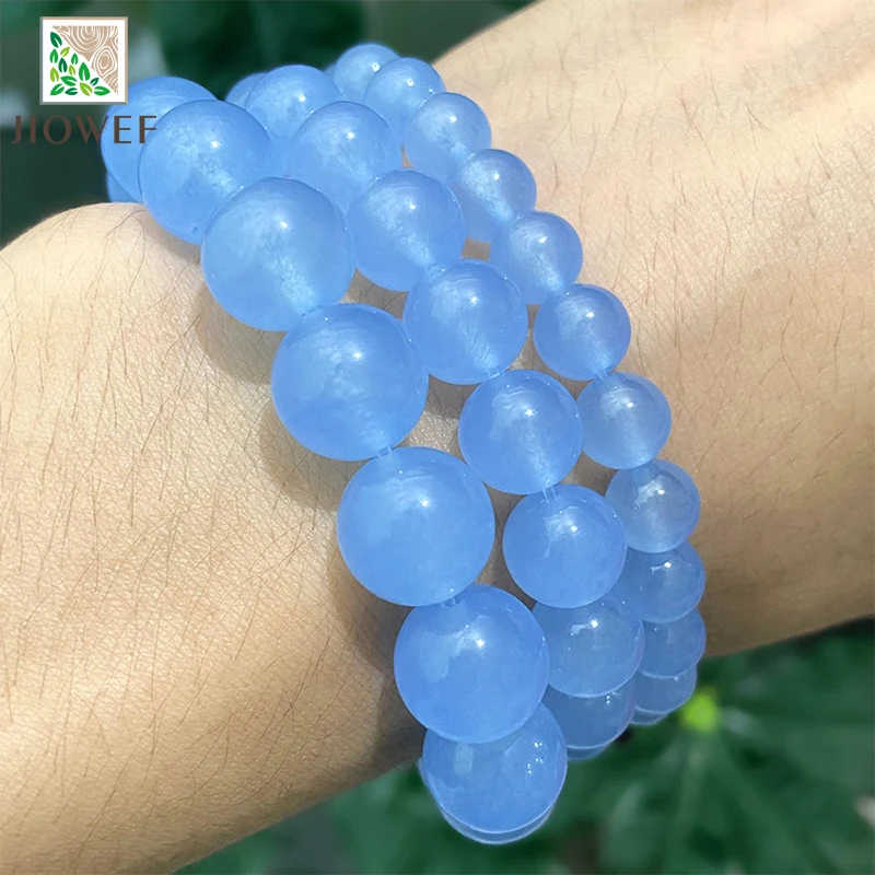 Natural Light Blue Chalcedony Jades AAAA Loose Beads for Jewelry Making DIY Charms Bracelets Earrings 15\
