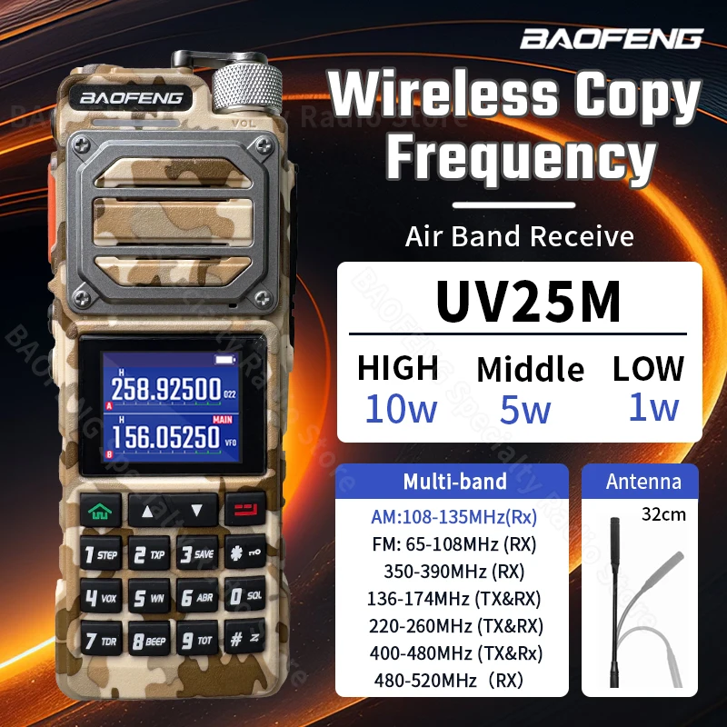 Baofeng UV-25M walkie talkie multi-banda de longo alcance frequência de cópia presunto alta poderosa portátil tipo-c noaa rádio de caça em dois sentidos