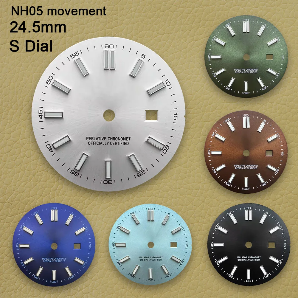 24.5mm S Logo Sunray Dial Fit NH05 Japan Movement Green Luminous High Quality Watch Modification Accessories