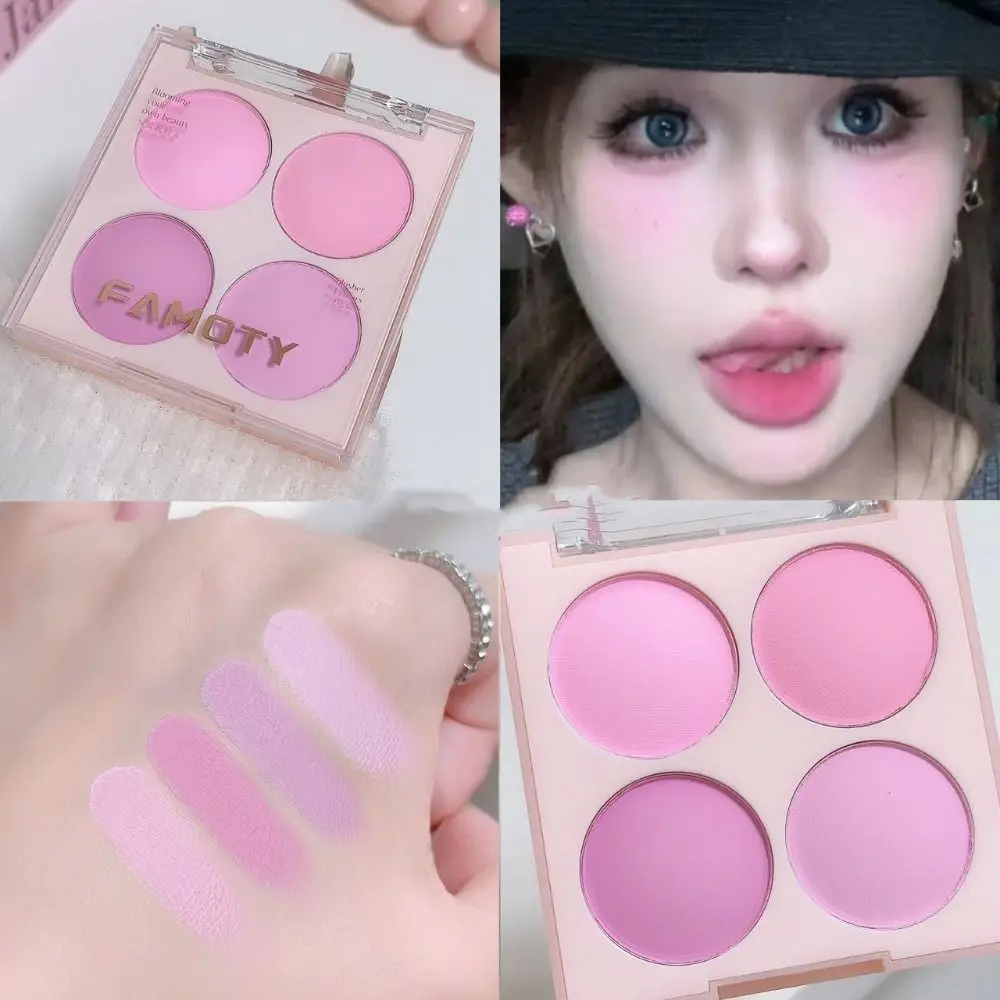 Palette di fard in polvere a lunga durata a 4 colori, compatto, opaco, per il viso, fard in crema portatile a basso saturo, strumento per il trucco