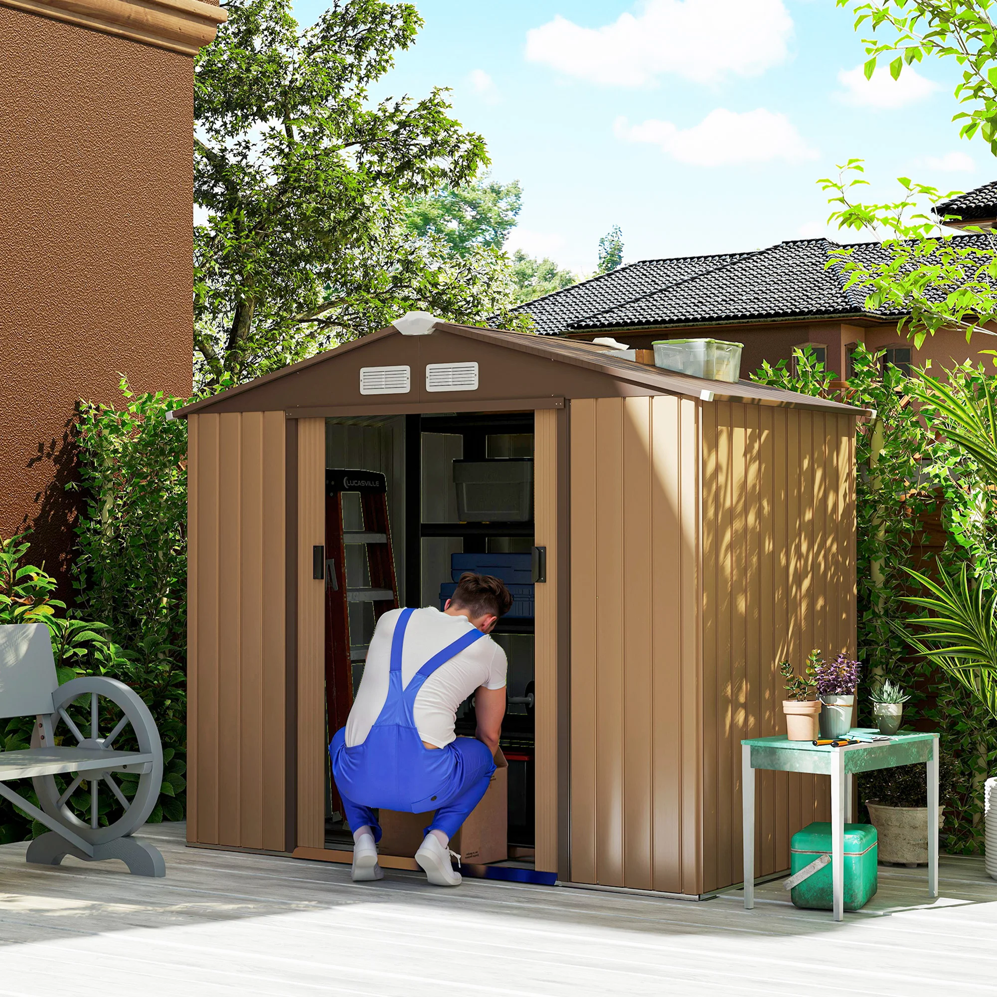 Outsunny Gerätehaus mit Bodenrahmen Geräteschuppen Gartenhaus Schuppen Stahl
