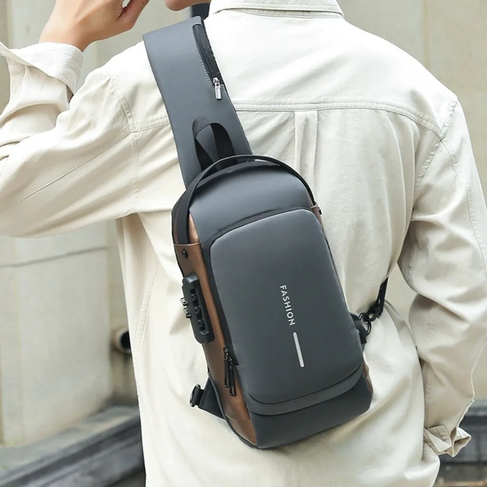 حقيبة صدر رياضية بقفل مشفر من قماش أكسفورد، سعة كبيرة مضادة للسرقة، مقاومة للماء مع منفذ شحن USB #1