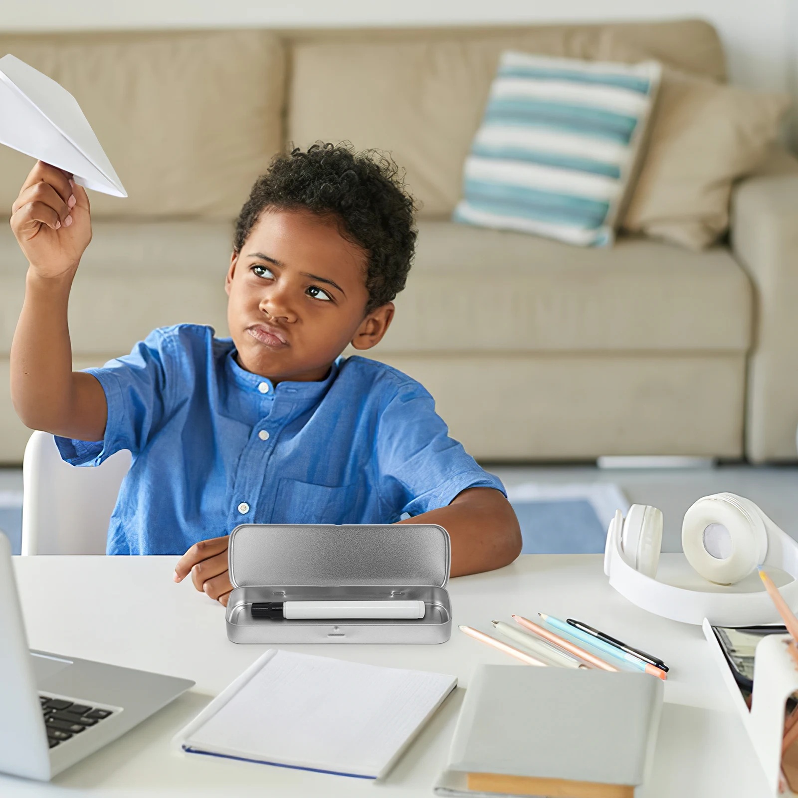 

5Pcs Pencil Box Iron Tinplate Rectangular Metal Case Single-Layer School Pen Holder Stationery Silver Metal Pen Case