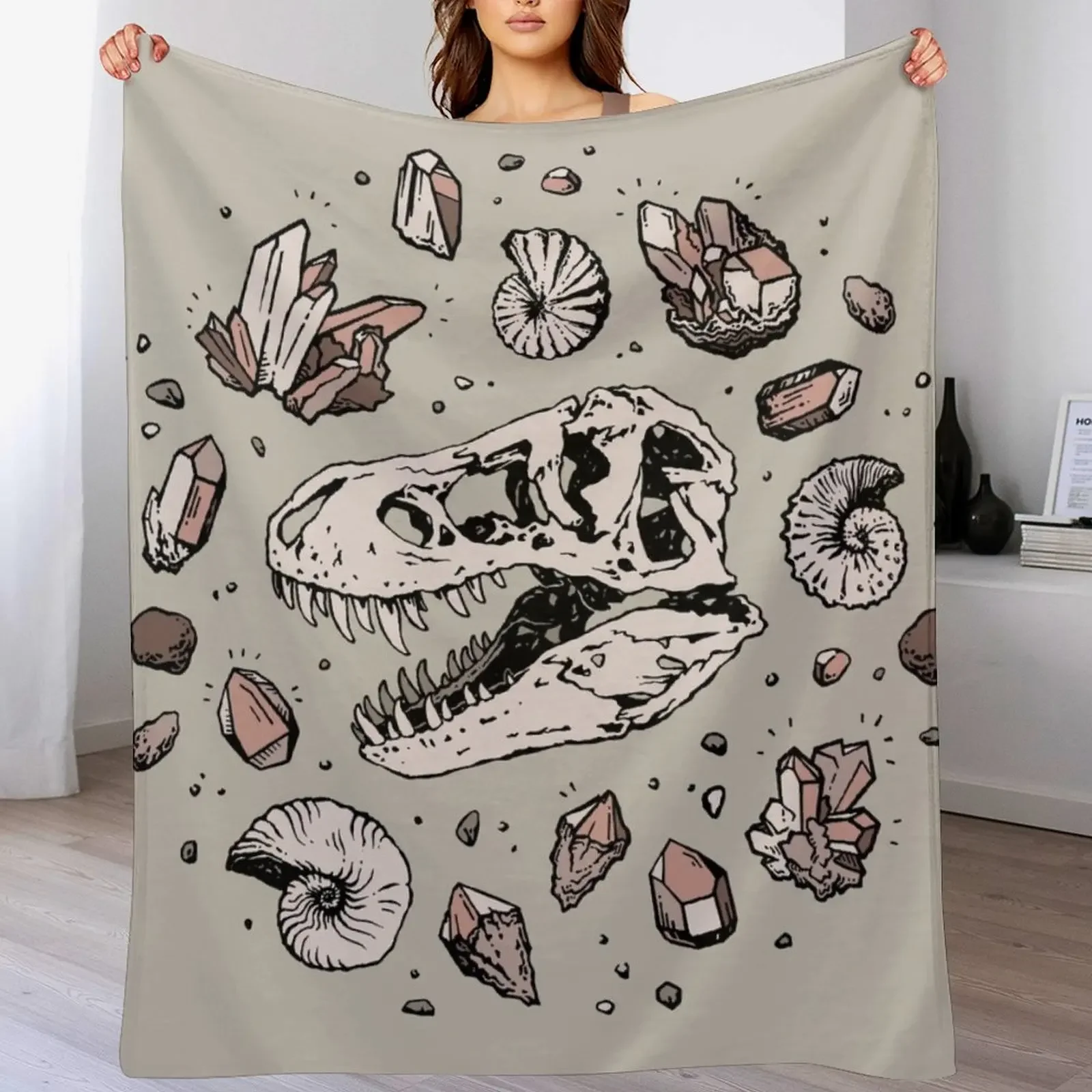 

Geo-rex Vortex | Rose Quartz | Dinosaur Skull Fossil Art Throw Blanket Luxury St Thermals For Travel Blankets