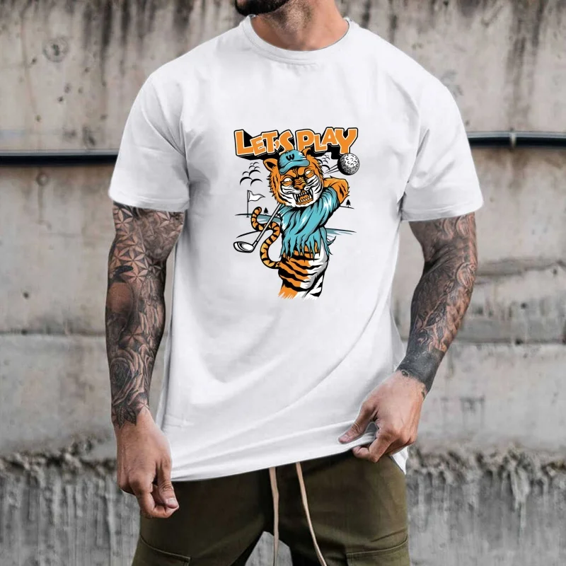 Fun Golf Tiger Pattern Heat - Transfer White Ink Iron - on Transfer, Casual Style, Suitable for T - shirts, Canvas Bags and