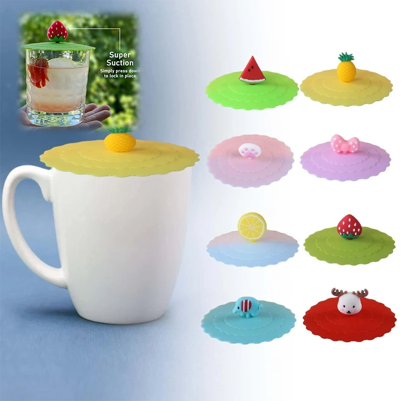 

8Pcs Creative Silicone Cup Lids Reusable Cartoon Drink Covers Universal Dustproof Detachable Doll Silicone Cup Cover