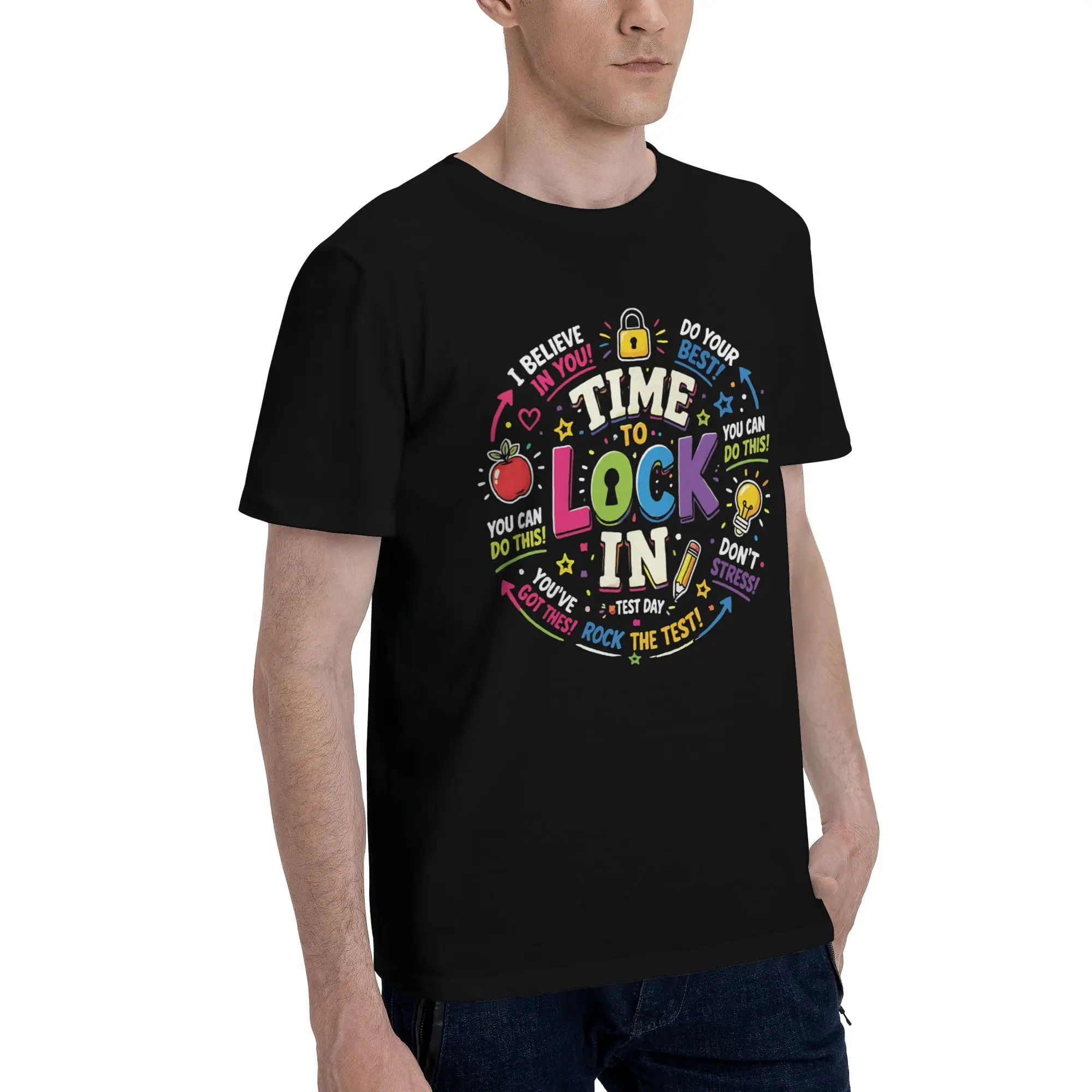 Time To Lock In 4 Funny Graphic 100% Cotton T-Shirt  Tees Tops For Men