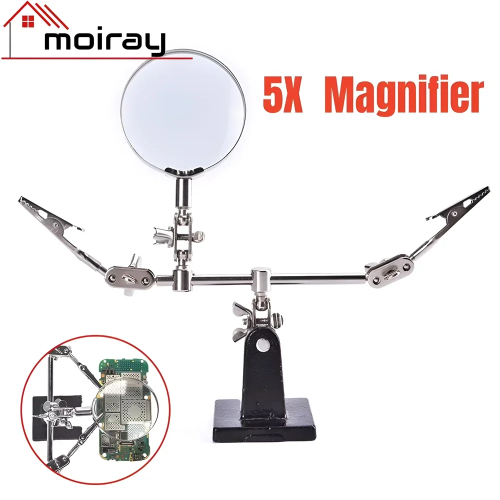 Helping Third Hand Tool Soldering Stand with 5X Welding Magnifying Glass 2 Alligator Clips 360 Degree Rotating Adju Repair Tools