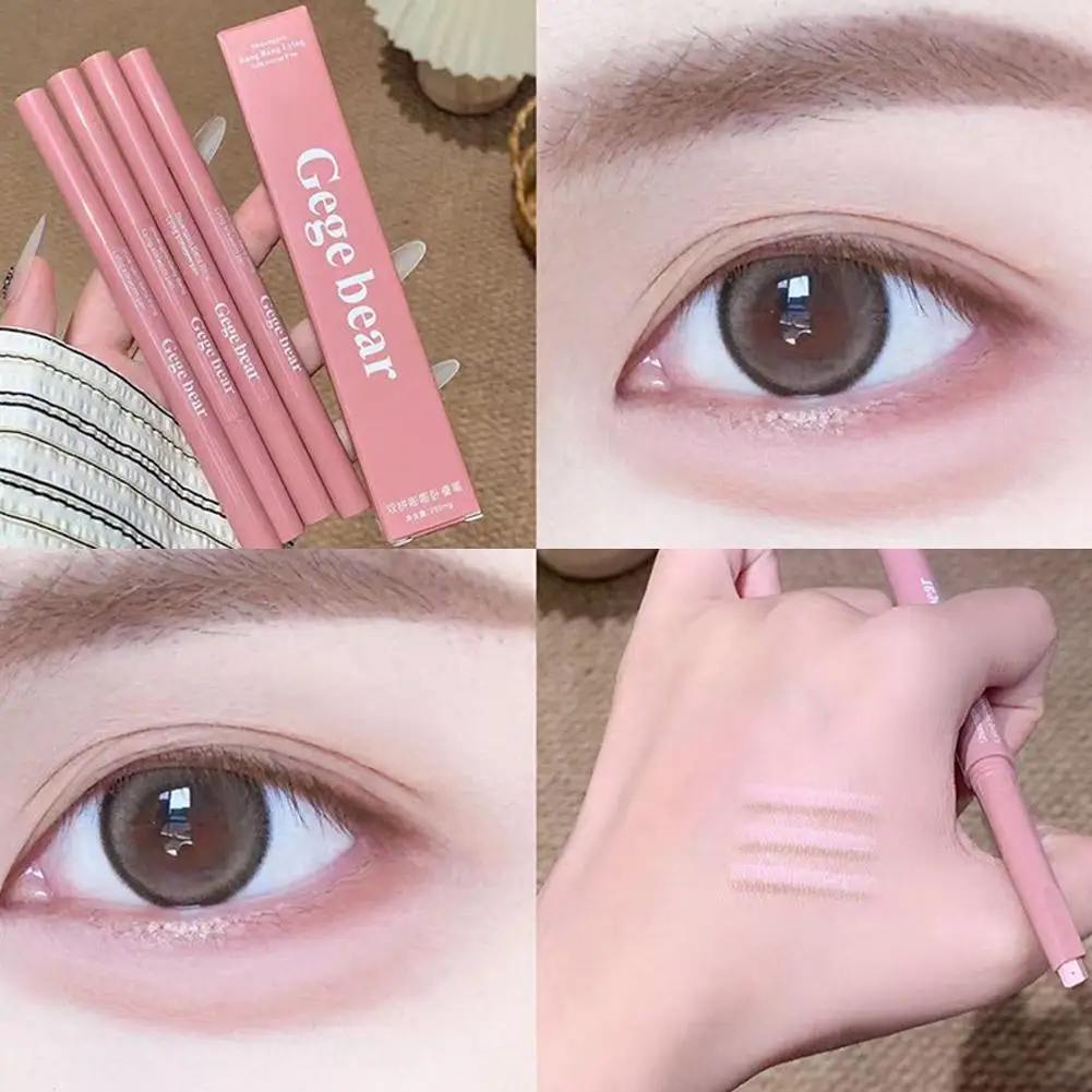 Lápis bicolor sob os olhos 2 em 1, iluminador, nude, rosa, sombra, bastão, aegyo, sal,itado, bicho da seda, eeyshadow, maquiagem para cílios