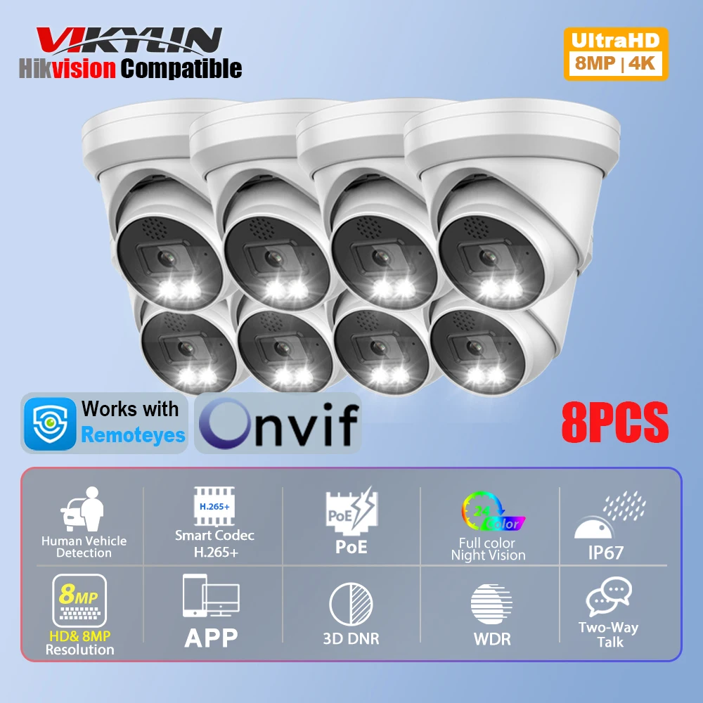 

Vikylin Hikvision Compatible 6/8MP Full Color Night VisionIP Camera Two-way Audio Video Surveillance IP66 Security Camera onvif