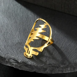 Dreamtimes Hip Hop Grateful Dead Symbol Rings for Women Men Stainless Steel Rock Skull Music Band Ring Jewelry Gift anillos