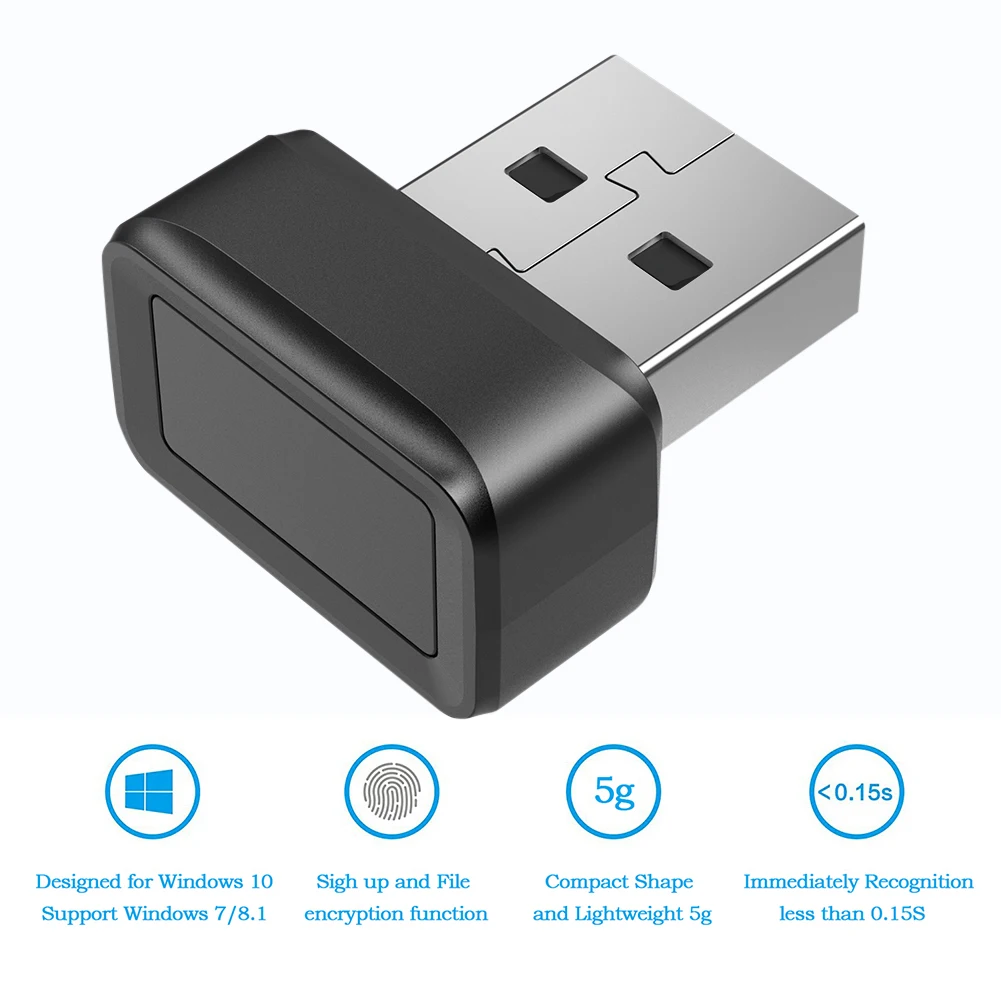 USB Fingerprint Key Reader 360° Touch Biometric Fingerprint Scanner Windows Hello Speedy Matching Security Key for PC Or Laptop