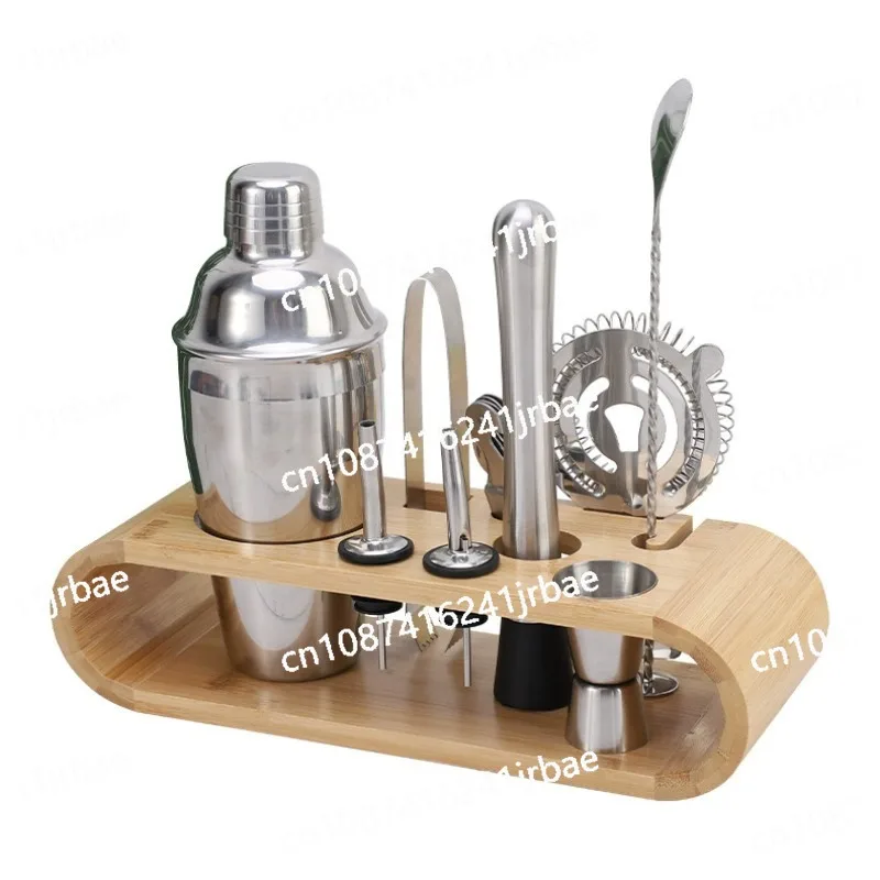 350ml 550ml 750ml Stainless Steel Cocktail Shaker Cup Bartender Tool Set With Bamboo Base