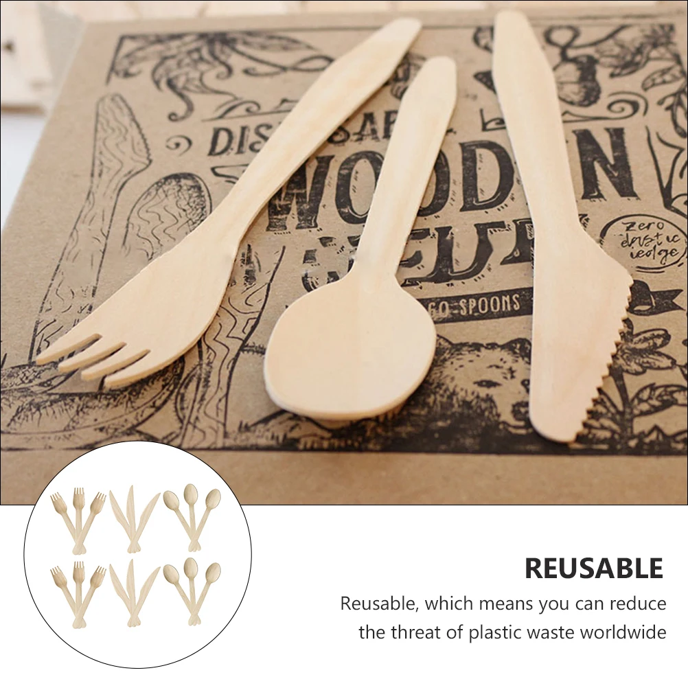 

18Pcs Wooden Disposable Cutlery Set Portable Lightweight Spoons Forks Knives Elegant Design Party Supplies