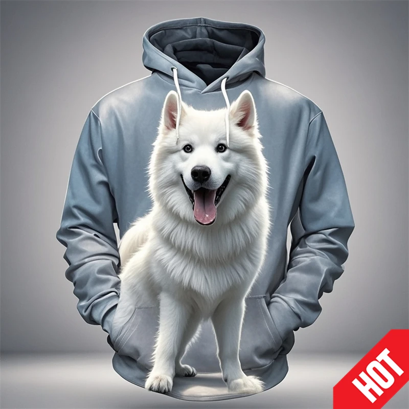 Cute Samoyed Animel 3D Printed Pattern Hoodies Casual Fun Street Fashion Men And Women Pullover Sweatshirt Boys Girls Tops Hoody