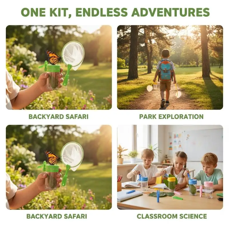 Kids Bug Collection Jar Feeding Box Catching Net Tweezers Set for Nature Learning Educational Outdoor Toys Kit