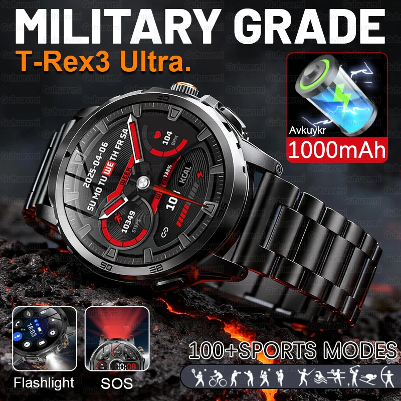 

T-Rex3 Ultra Military Grade 1000mAh Battery Smart Watch IP69K Waterproof Bluetooth Call AMOLED HD Men Sports 2026 New Smartwatch