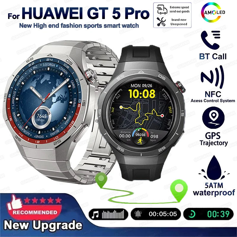 GT5 PRO HUAWEI Brand GPS Sports Smart Watch Men Watch 5 Pro AMOLED HD Screen Bluetooth Call NFC Heart Rate Compass SmartWatches