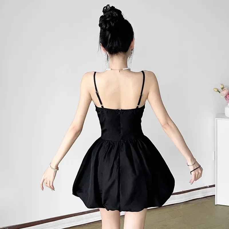 Dulce encaje Patchwork negro Camis vestido mujer verano francés elegante arco decorar Mini vestido ajustado Y2k moda todo fósforo vestido tutú