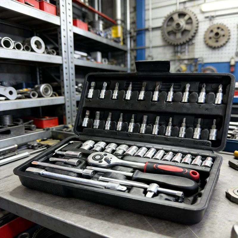 

46PCS Household Auto Repair Tool Set, Screwdriver Tool Box, Tire and Wheel Repair Kit, Portable Repair Socket Wrench FQ4553-fro