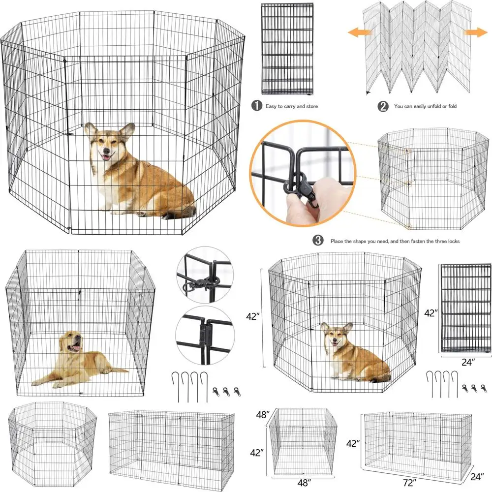 

Портативный складной металлический забор для упражнений для собак, 24 ширины x 42 высоты, манеж для домашних животных в помещении и на открытом воздухе для дрессировки щенков и упражнений