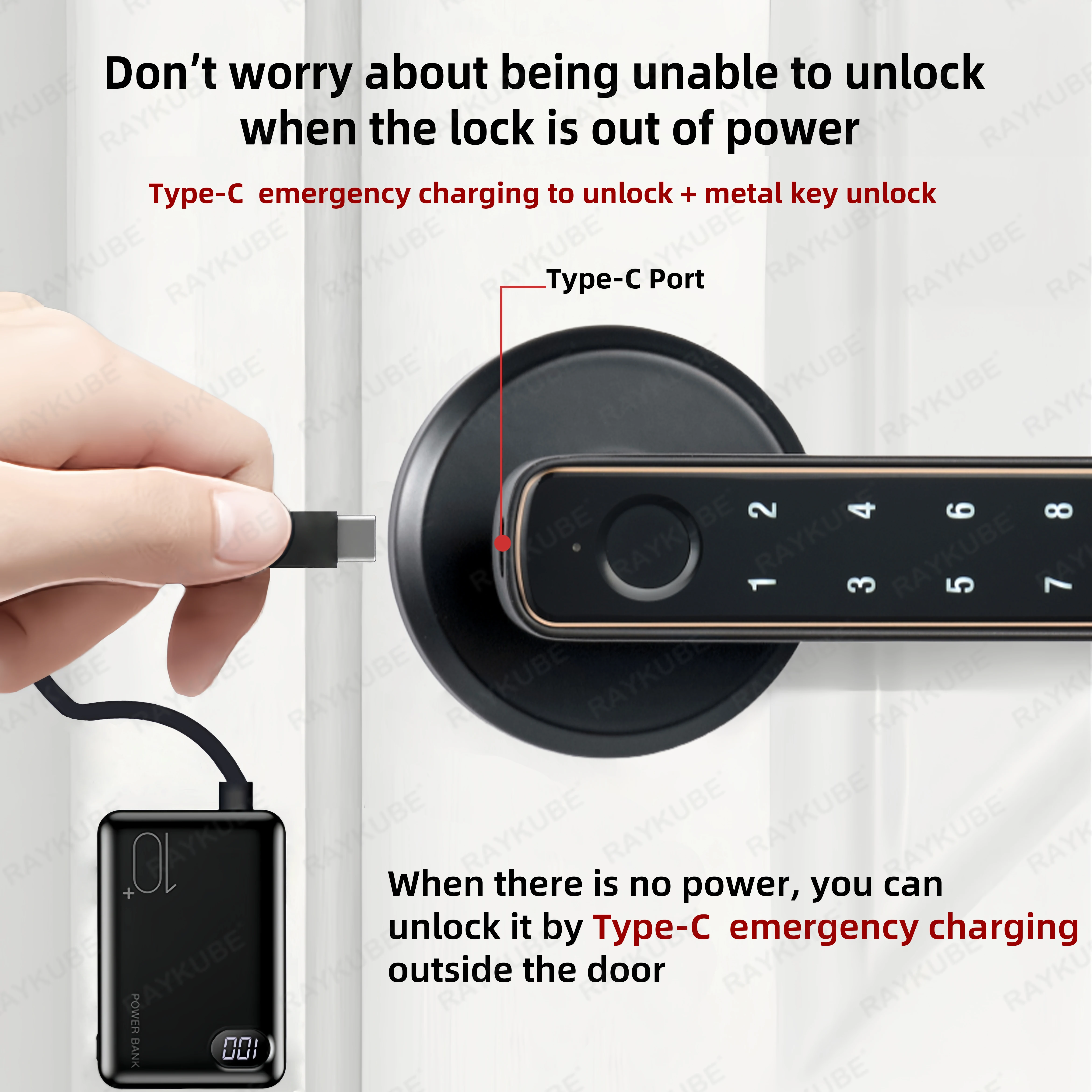 RAYKUBE M3-S Tuya Digital Fingerprint Door Lock Electronic Lock with Password/Key/Smartlife/Tuya APP Remote Unlock For Bedroom