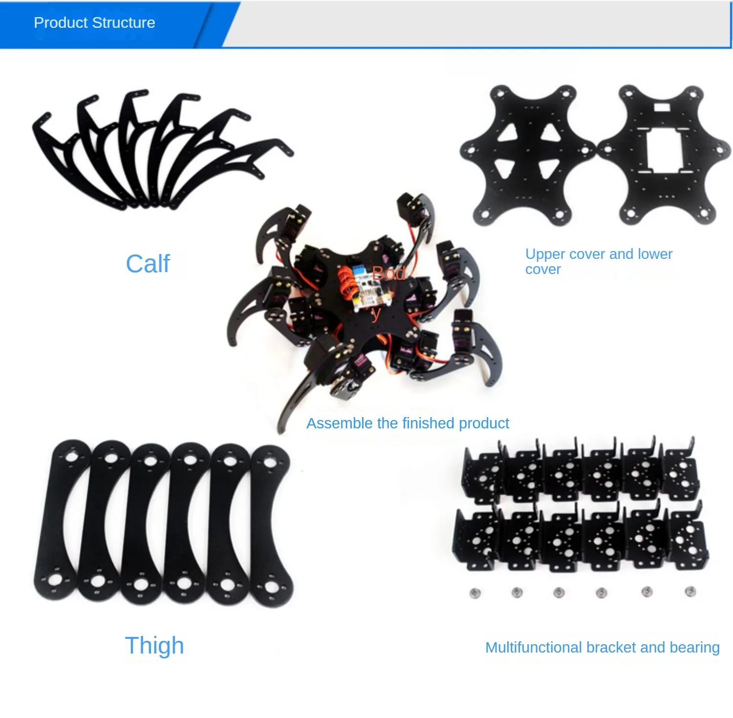 18 DOF Aluminium Hexapod Spider Bracket Six 3 DOF Legs Robot Frame Kit with Ball Bearing Fully For Programmable Robot DIY Kit