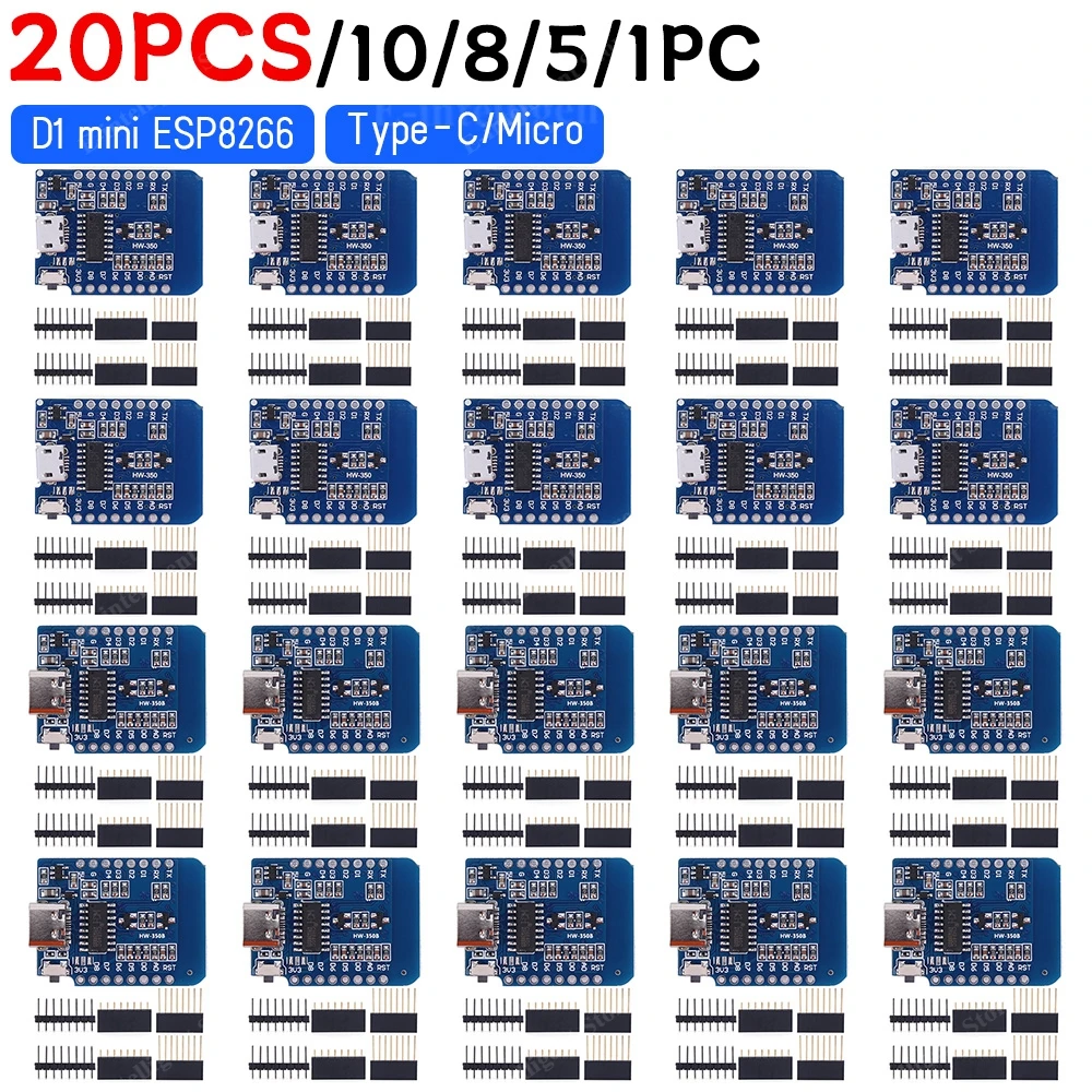 D1 Mini ESP8266 ESP-12F USB WeMos D1 Mini Nodemcu Lua WIFI Development Board NodeMCU Lua IOT Board 3.2V With Pins for Arduino