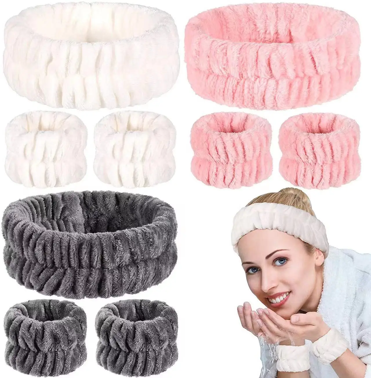 Face Wash Wristband Set Women\'s Headband Wristbands Absorbent Waterproof Wristbands Makeup Face Wash Hair Bands