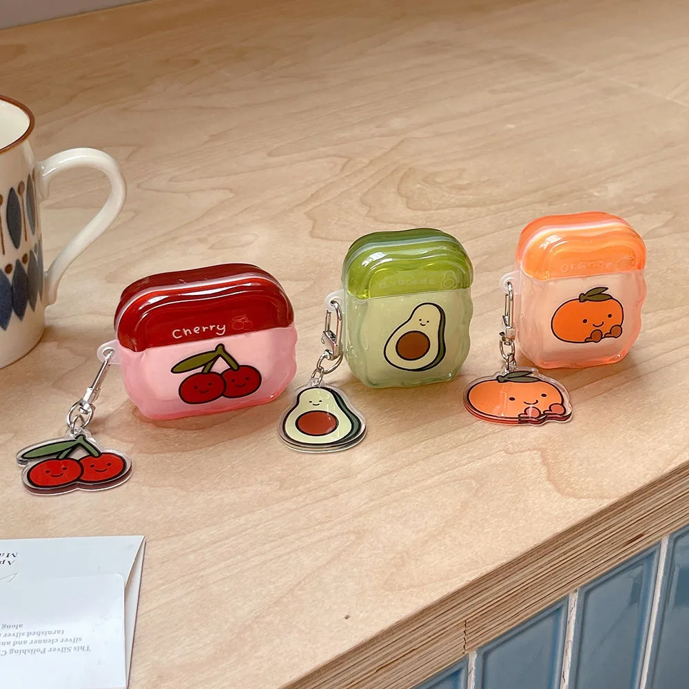 لطيف الفاكهة الكرز الأفوكادو الغطاء الواقي ل Air Pods 1 2 3 4th حالة لينة مع المفاتيح حقيبة سماعة الاذن ل AirPods 3 4
