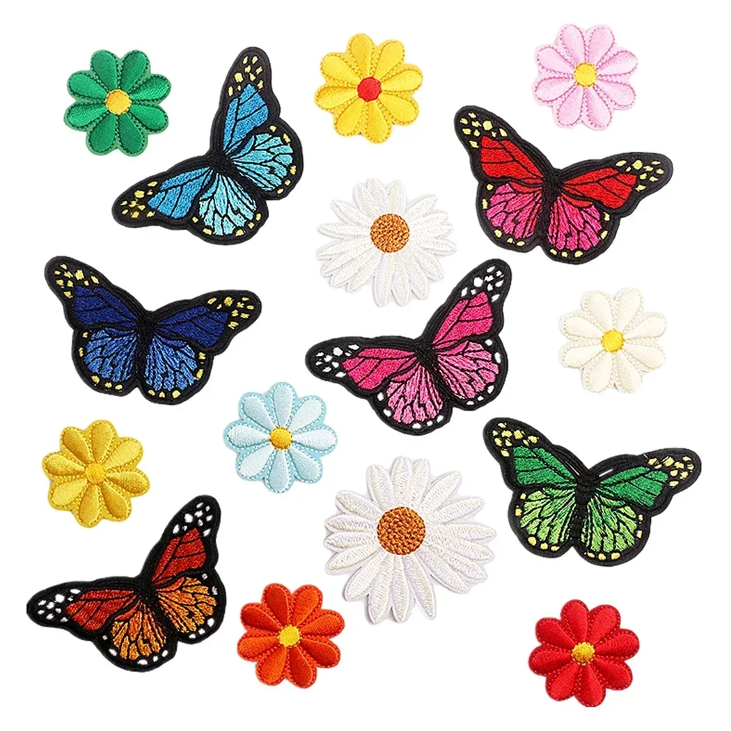 Embroidered Patch Iron On Patches for Clothing Pocket Butterfly Clothes Stickers Fabric Sewing Thermal Adhesive Applique Fusible