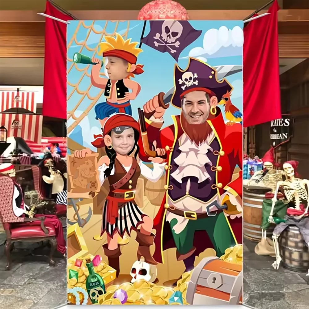 Interactive Pirate Party Photo Prop Hollow-Out Pirate Face Background Kid Birthday Party Decorations Party Supplies Child Gifts