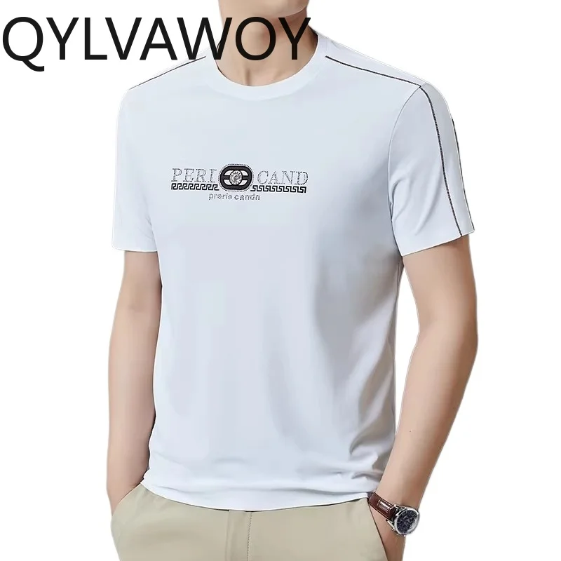 

QYLVAWOY Высококачественная мужская футболка с коротким рукавом, мужские рубашки с круглым вырезом, летние топы, мужская одежда, роскошная модная одежда