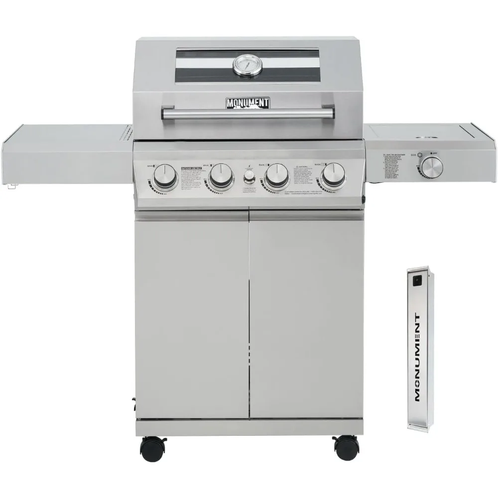 

Larger 4-Burner Propane Gas Grills bbq Stainless Steel Heavy-Duty Cabinet Style with Knob Controls Side Burner Mesa 400m