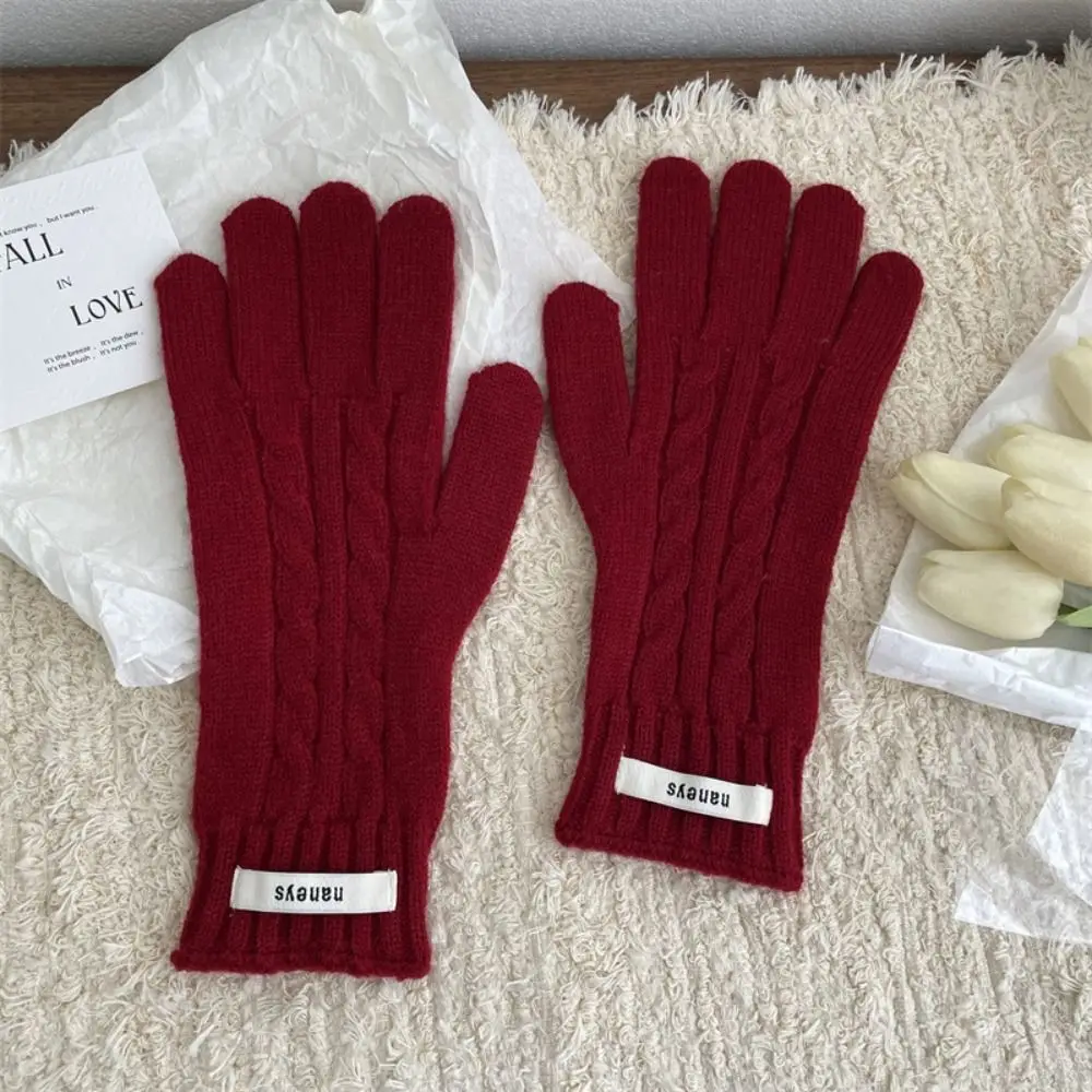 Kawaii Y2k Lady Finger Gloves Warm Windproof Korean Knitted Gloves Touchscreen Cold-proof Solid Color Gloves Winter