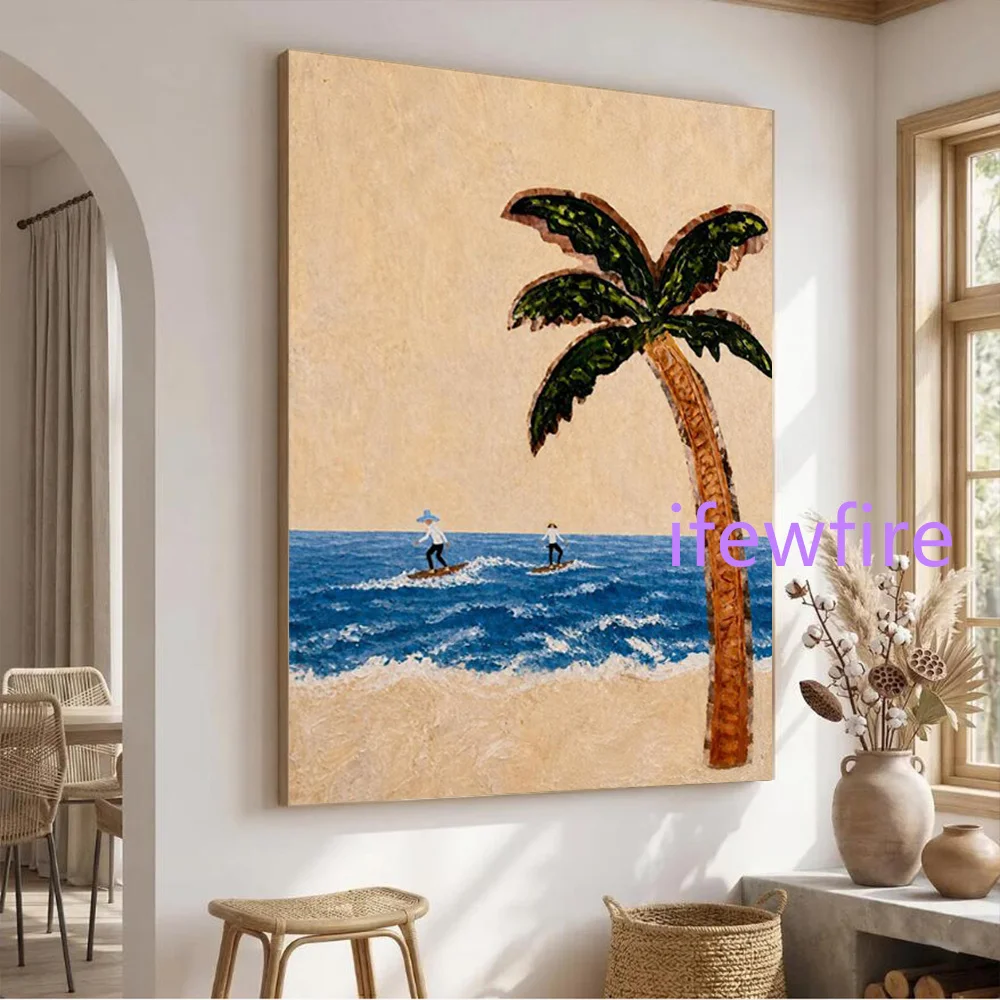 Modern Abstract Oil Painting on Canvas 100% Handmade Coconut Tree Wall Mural Art Picture for Living Room Decor Image Artwork