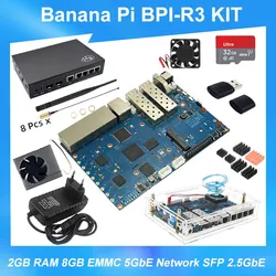 Banaan Pi BPI-R3 Kit Mediatek Mt7986 2Gb Ram 8G Emmc 5gbe Network Sfp 2.5gbe Openwrt Soft Router Board Met Behuizing Voeding