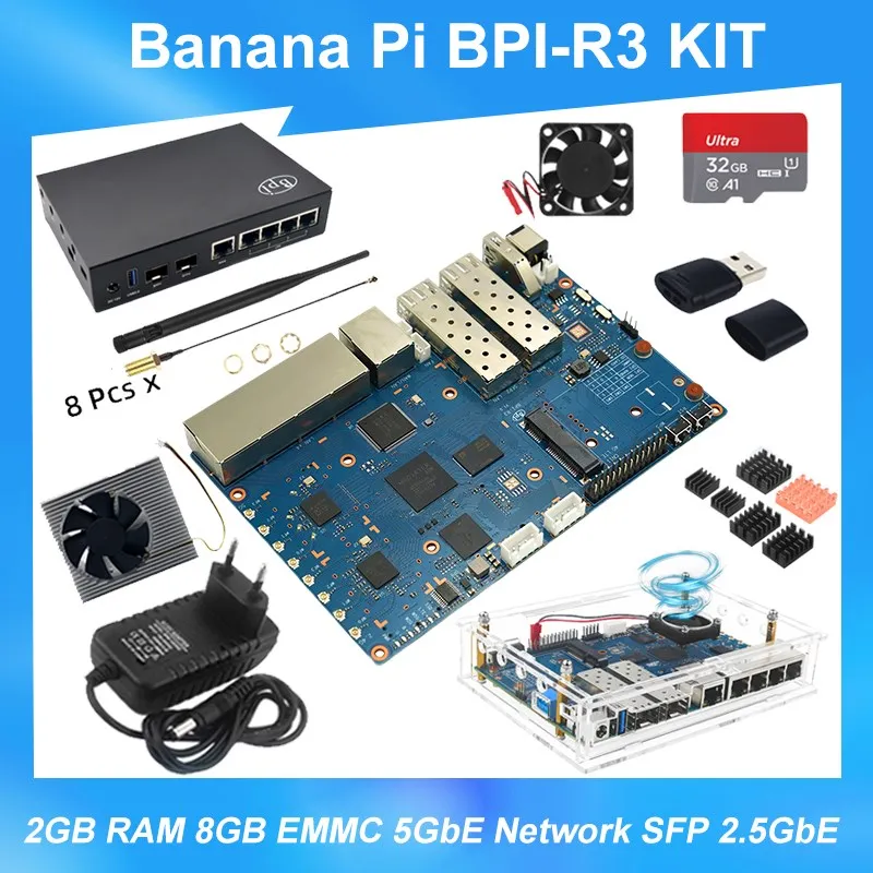 Banana Pi BPI-R3 MediaTek MT7986  2GB RAM 8GB EMMC 5GbE Network SFP 2.5GbE  Openwrt Soft Router Board Optional Case Power Supply