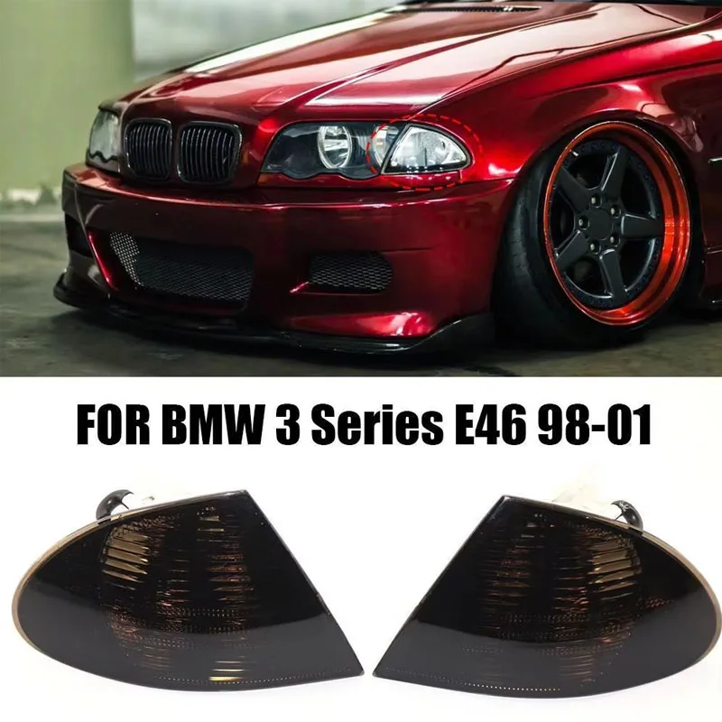 

1 Pair Turn Signals Lamp Corner Lights Car Front Smoked Lens Corner Lights 63136902765 No Bulbs for BMW E46 3 Series Sedan 98-01