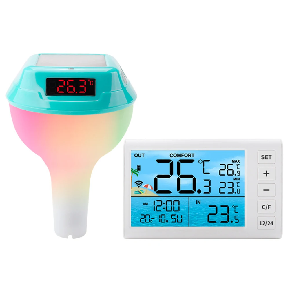 

Multifunctional IP68 Waterproof Floating Pool Thermometer With Receiver Child-lock Function Prevent Accidental Touches Tools
