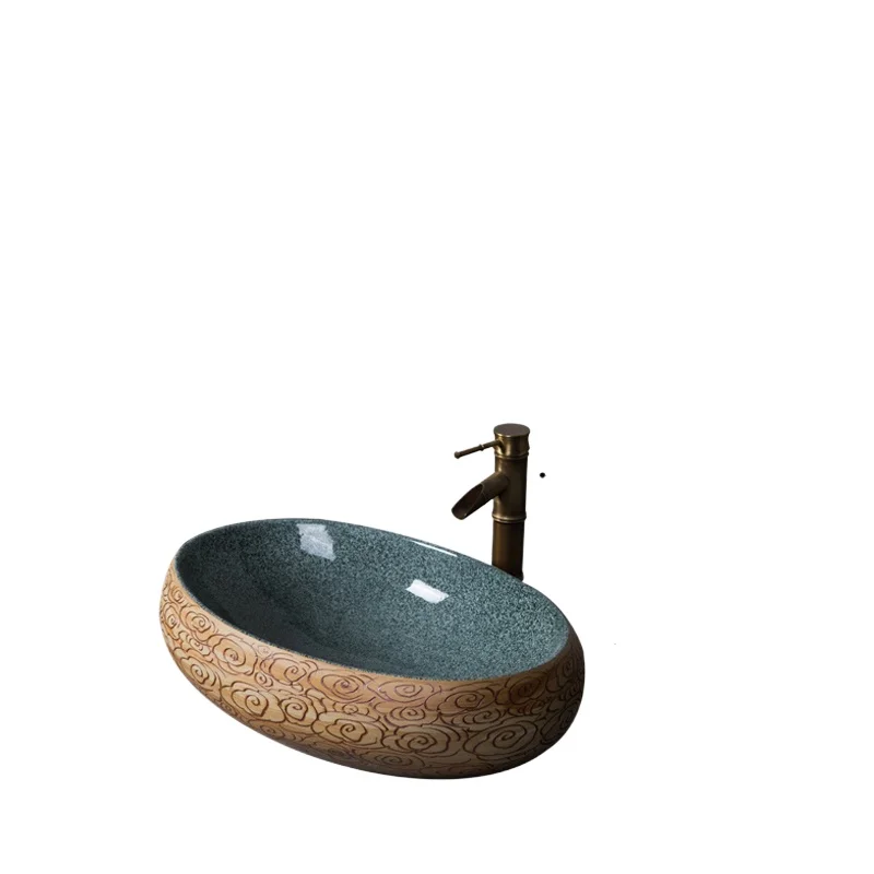 

On-stage wash basin Ceramic wash basin Household courtyard Outdoor retro style art basin
