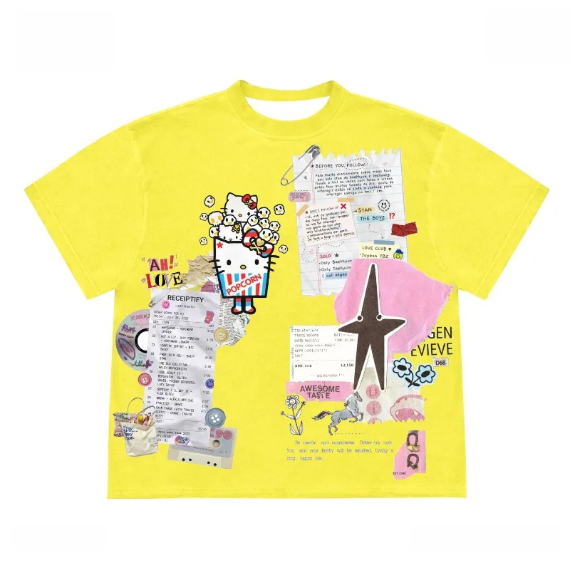 New Creative Collage Style Hello Kitty 3D Printed Quick Drying Short Sleeved T-shirt Breathable Quick Drying Trendy T-shirt