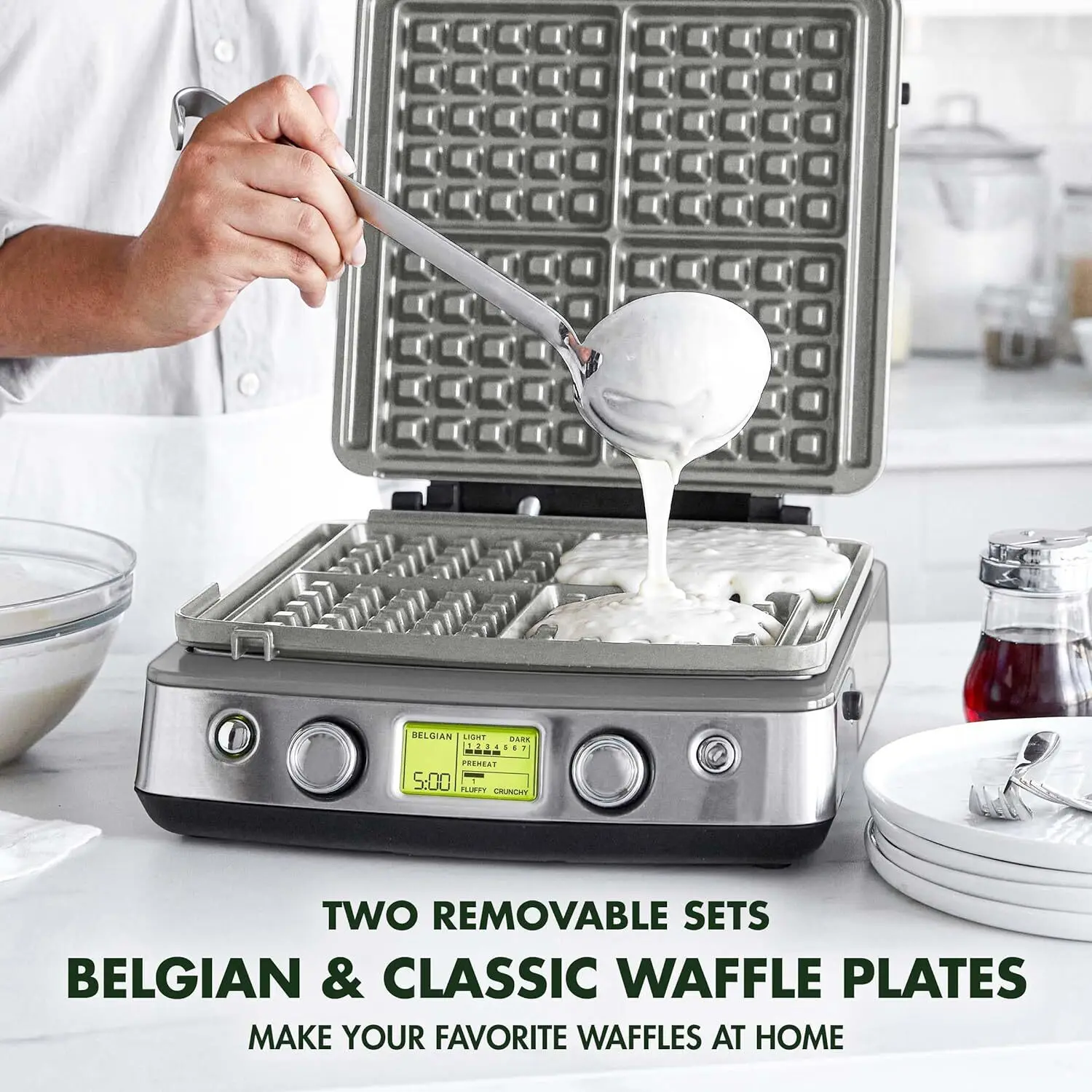 Elite 4-Square Belgian & Classic Waffle Iron, Healthy Ceramic Nonstick Aluminum Dishwasher Safe Plate