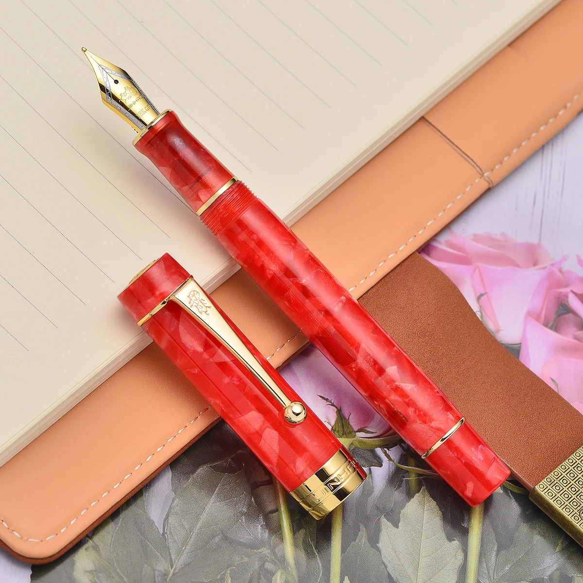 

Jinhao 100 Centennial Ice Red Resin Fountain Pen Iridium EF/F/M/Bent Nib with Converter Ink Pen Business Office School Gift Pen